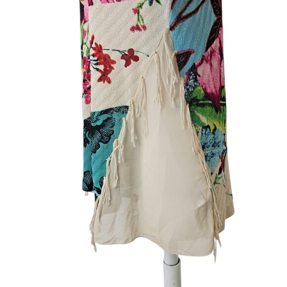 Desigual Womens V-Neck Floral, Loose Knit, Fringe Side, Embellished Top, Size XL - Picture 3 of 10